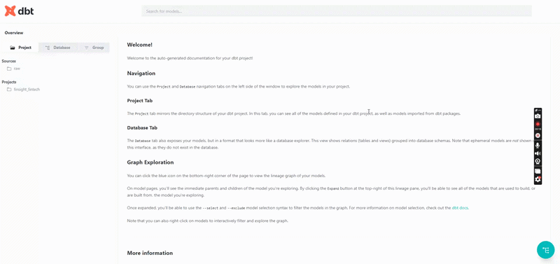 dbt documentation preview